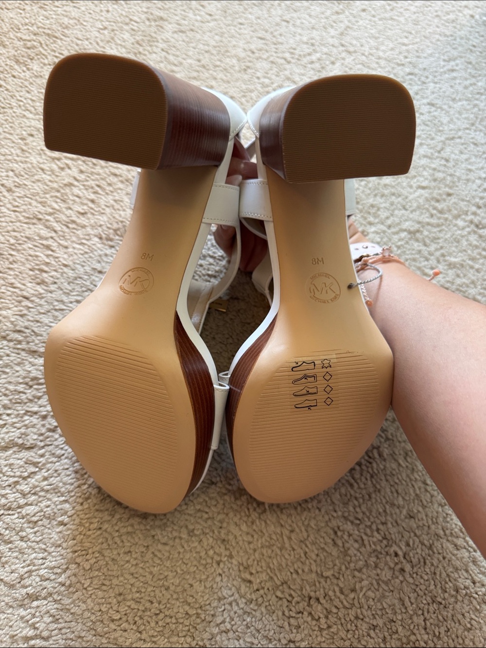Michael Kors White Platform T-Strap Block Heel Sandals - Picture 5 of 5